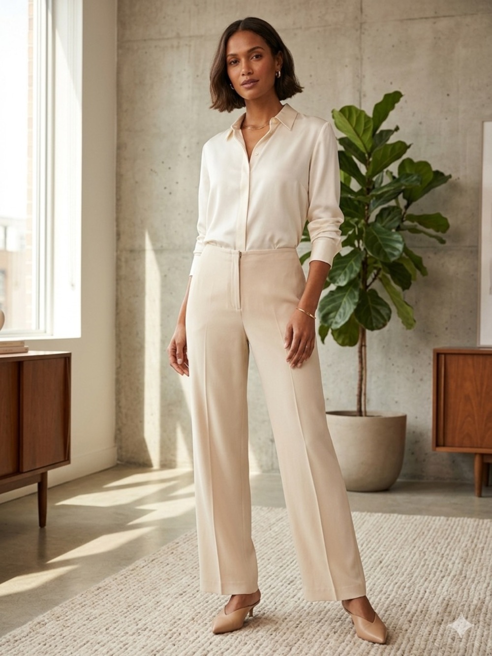 Eileen Fisher Cream Straight silk Cream Professional Pants